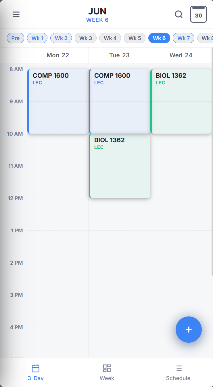 3-day portrait timetable grid view