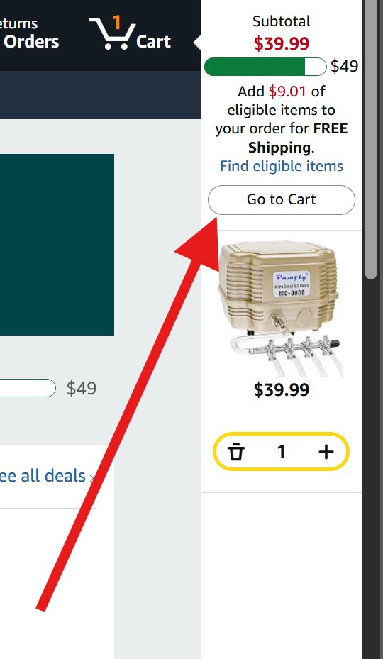 Amazon cart free shipping status bar