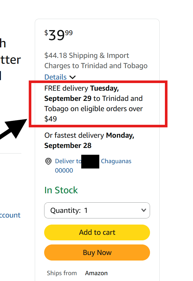 Product listing displaying free shipping eligibility